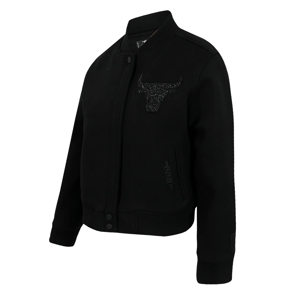 NBA CHICAGO BULLS WASHED CRYSTALLINE WOMEN'S SOLID WOOL VARSITY JACKET (BLACK) - Image 4