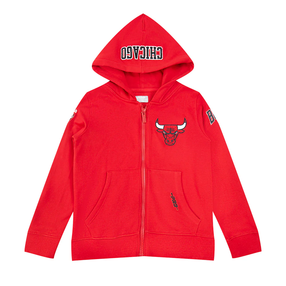 NBA CHICAGO BULLS CLASSIC LITTLE BOYS FLEECE FULL ZIP HOODIE (RED) - Image 3