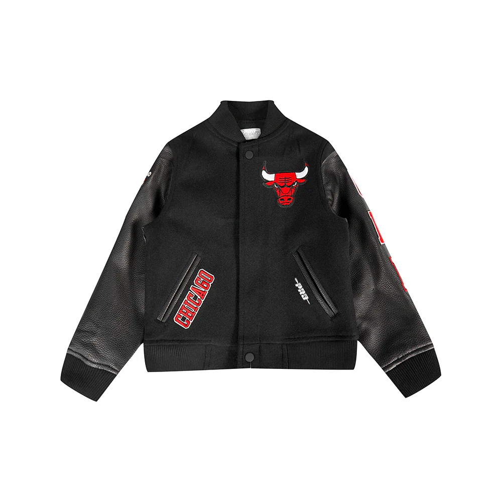 NBA CHICAGO BULLS CLASSIC LITTLE BOYS WOOL VARSITY JACKET (JET BLACK) - Image 3