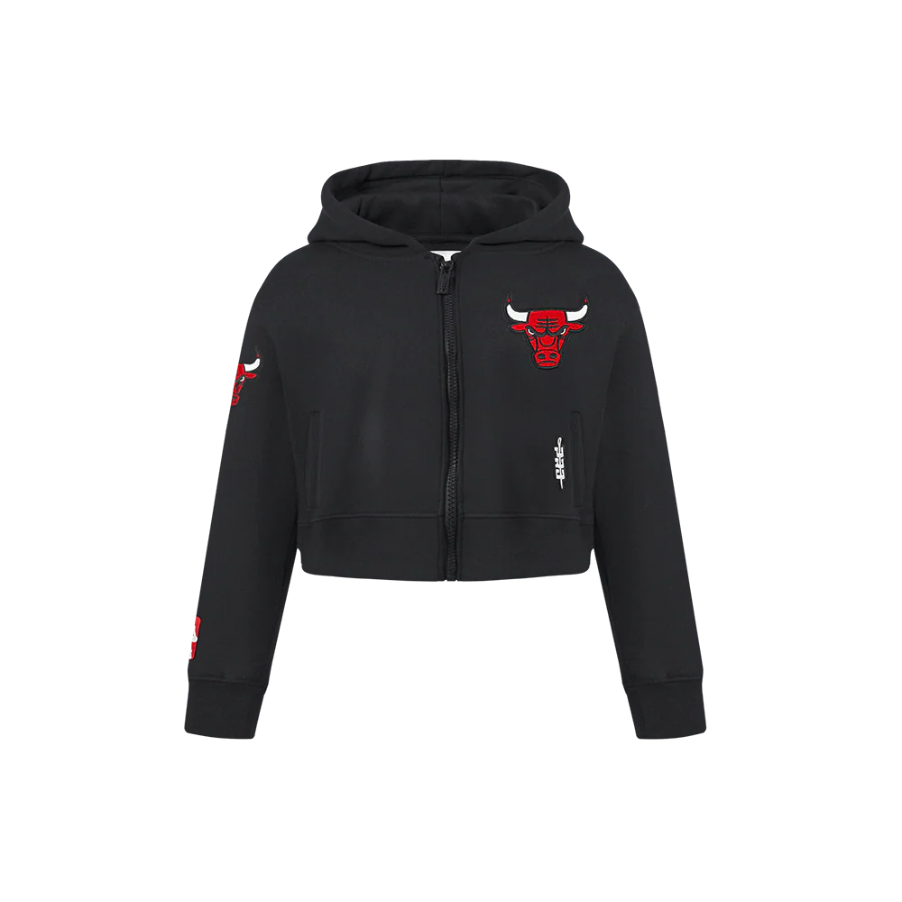 NBA CHICAGO BULLS CLASSIC LITTLE GIRLS FLEECE FULL ZIP HOODIE (BLACK)