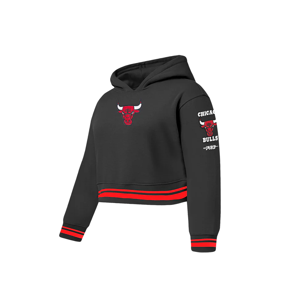 NBA CHICAGO BULLS RETRO CLASSIC LITTLE GIRLS RIB FLEECE PULLOVER HOODIE (BLACK/RED/BLACK) - Image 2