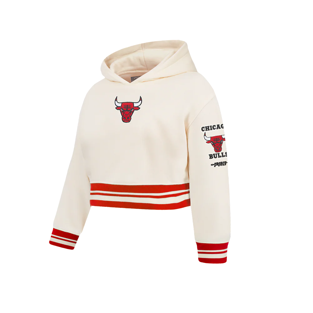 NBA CHICAGO BULLS RETRO CLASSIC LITTLE GIRLS RIB FLEECE PULLOVER HOODIE (EGGSHELL/ RED) - Image 2