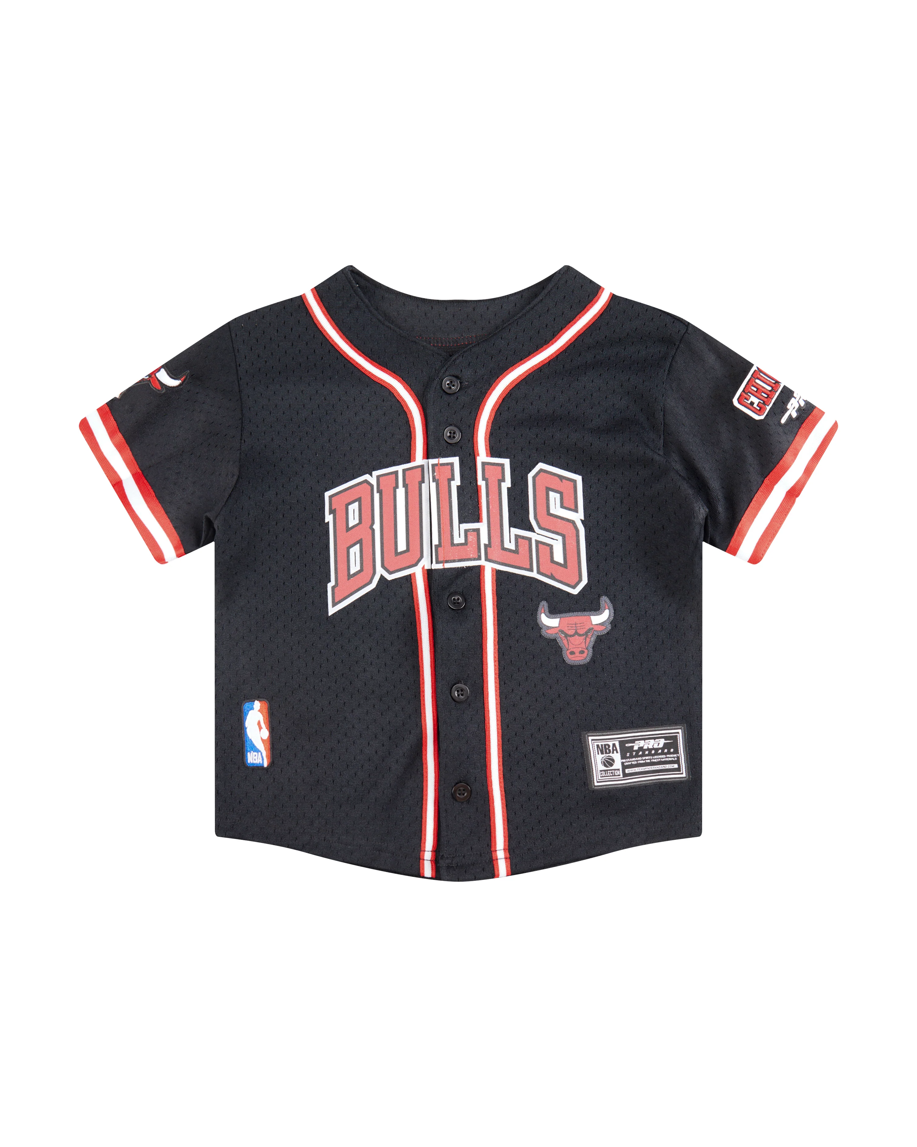 NBA CHICAGO BULLS CLASSIC TODDLER BOYS MESH BUTTON DOWN SHIRT (BLACK/RED) - Image 3