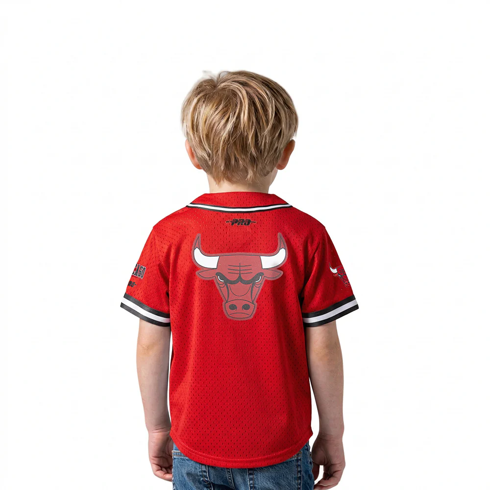 NBA CHICAGO BULLS CLASSIC TODDLER BOYS MESH BUTTON DOWN SHIRT (RED/BLACK) - Image 2
