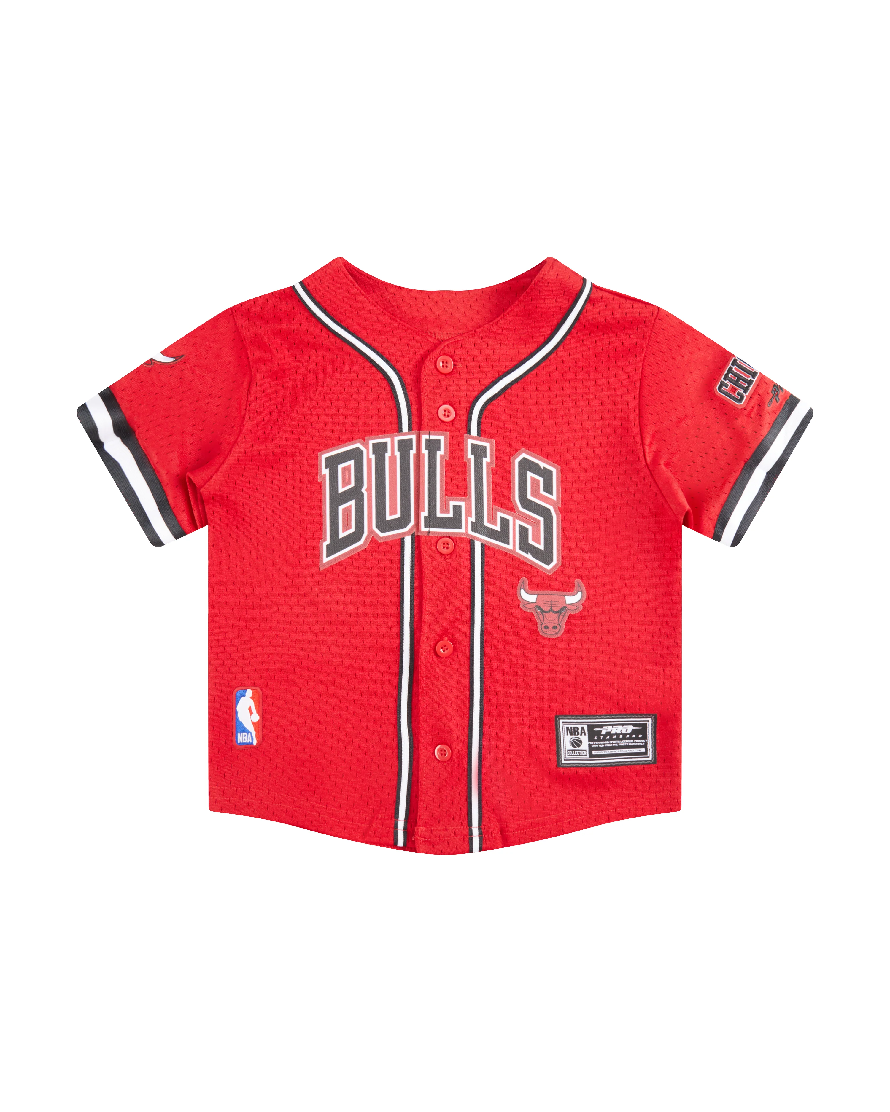 NBA CHICAGO BULLS CLASSIC TODDLER BOYS MESH BUTTON DOWN SHIRT (RED/BLACK) - Image 3