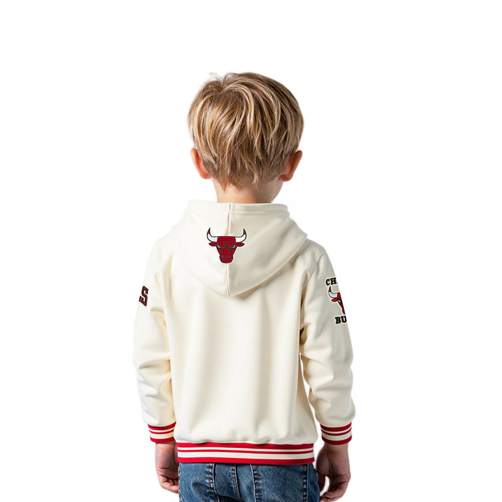 NBA CHICAGO BULLS RETRO CLASSIC TODDLER BOYS RIB FLEECE PULLOVER HOODIE (EGGSHELL/ RED) - Image 2