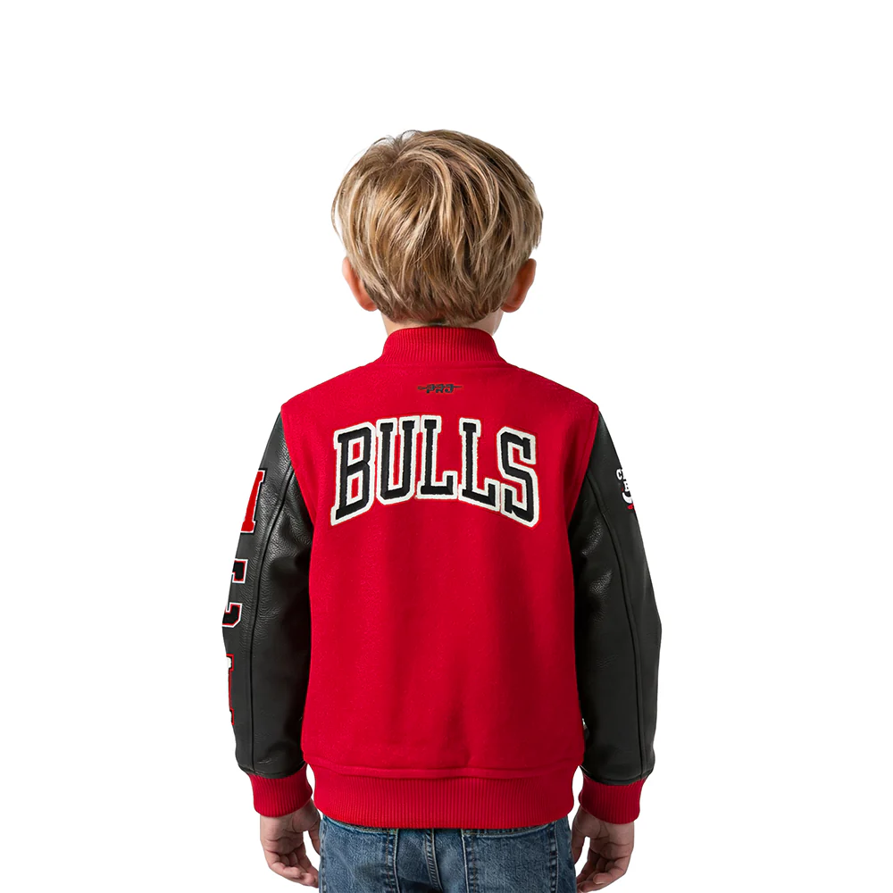 NBA CHICAGO BULLS CLASSIC TODDLER BOYS WOOL VARSITY JACKET (RED/BLACK) - Image 2