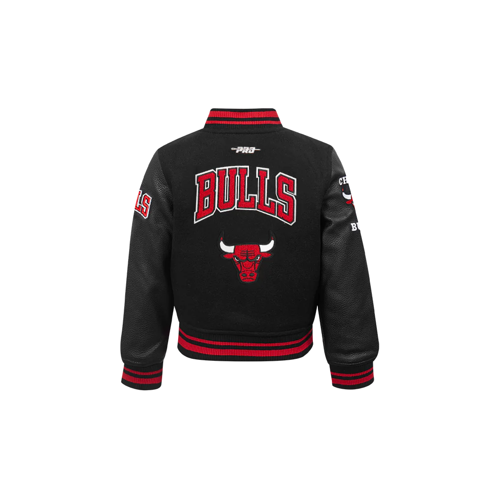 NBA CHICAGO BULLS RETRO CLASSIC TODDLER BOYS RIB WOOL VARSITY JACKET (BLACK/RED/BLACK) - Image 3