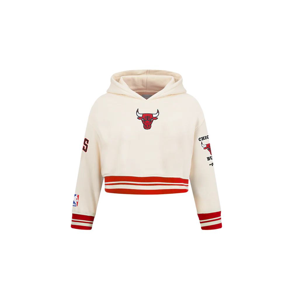 NBA CHICAGO BULLS RETRO CLASSIC TODDLER GIRLS RIB FLEECE PULLOVER HOODIE (EGGSHELL/ RED)