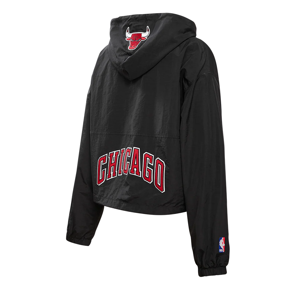 NBA CHICAGO BULLS CLASSIC WOMEN'S WIND WOVEN 1/2 JACKET (BLACK) - Image 4