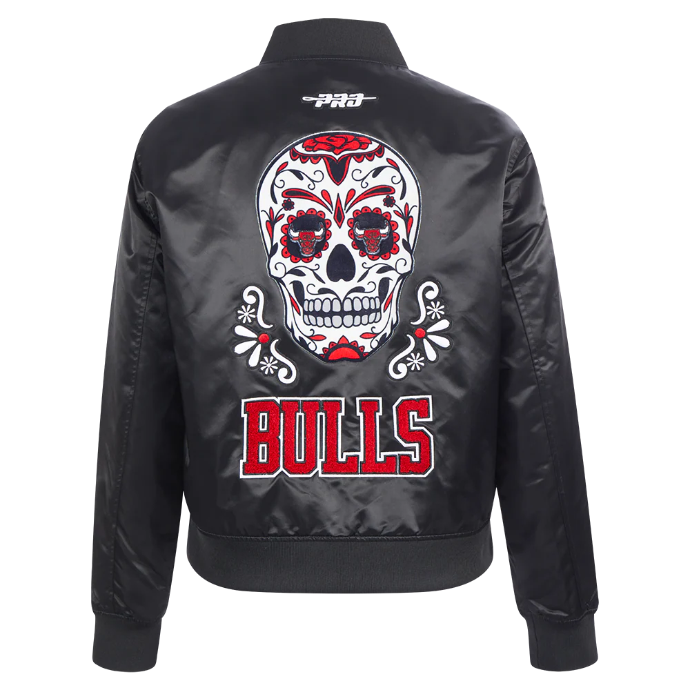 NBA CHICAGO BULLS SUGAR SKULL WOMEN'S SATIN JACKET (BLACK) - Image 3
