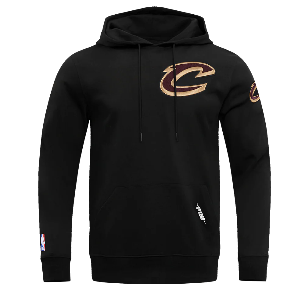 NBA CLEVELAND CAVALIERS CLASSIC CHENILLE MEN'S DOUBLE KNIT PULLOVER HOODIE (BLACK)