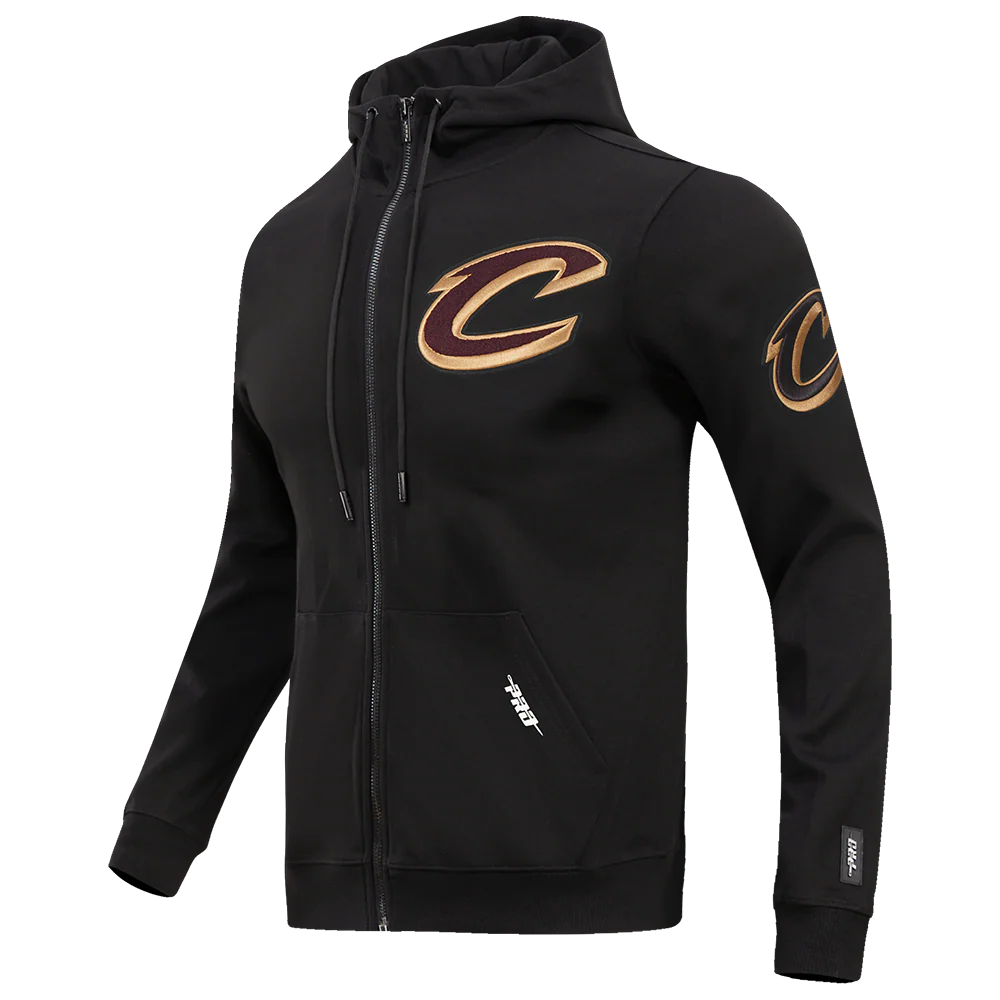 NBA CLEVELAND CAVALIERS CLASSIC CHENILLE MEN'S FULL ZIP DOUBLE KNIT PULLOVER HOODIE (BLACK) - Image 2