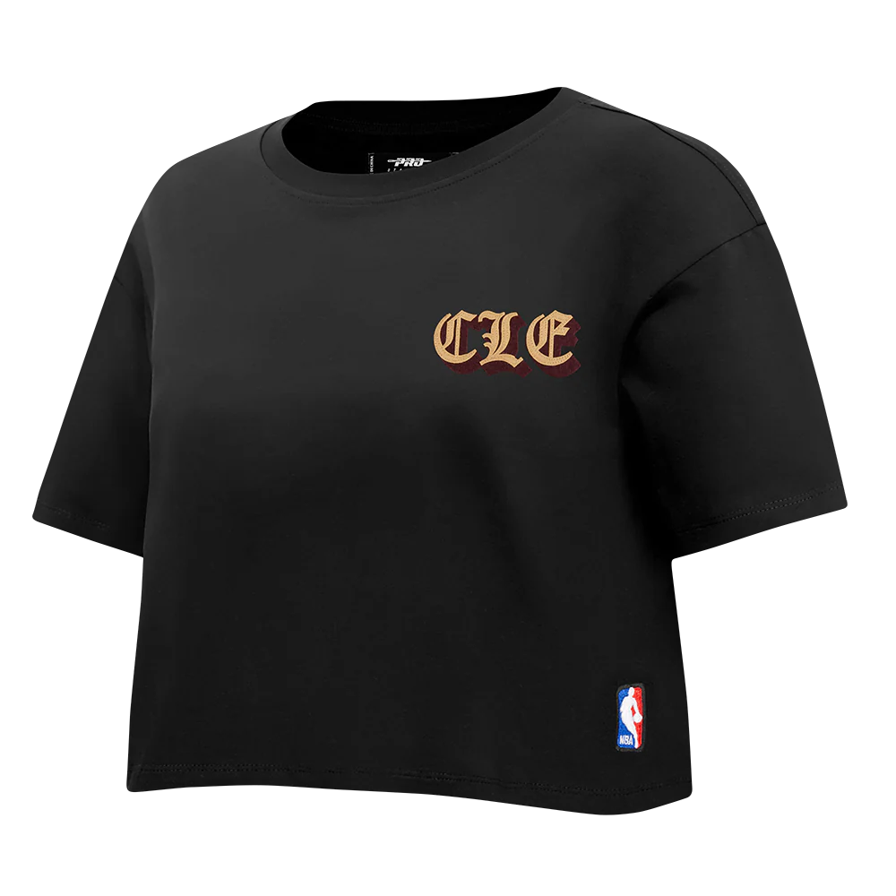NBA CLEVELAND CAVALIERS OLD ENGLISH WOMEN'S SJ BOXY TEE (BLACK) - Image 2