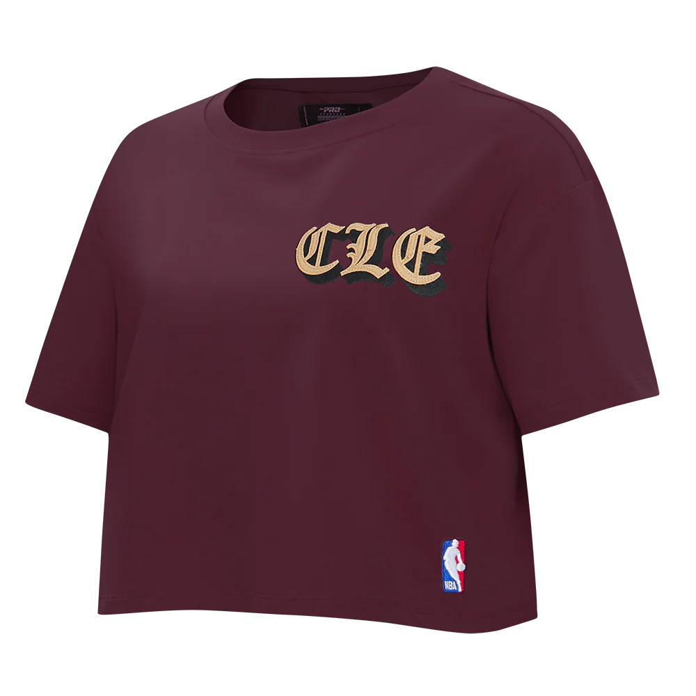 NBA CLEVELAND CAVALIERS OLD ENGLISH WOMEN'S SJ BOXY TEE (WINE) - Image 2