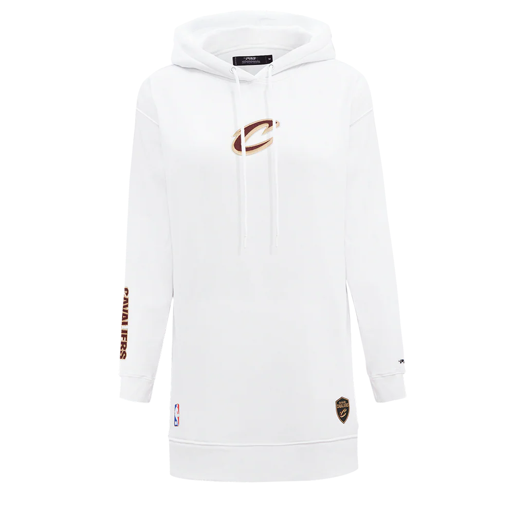 NBA CLEVELAND CAVALIERS CLASSIC WOMEN'S FLEECE HOODIE DRESS (WHITE)