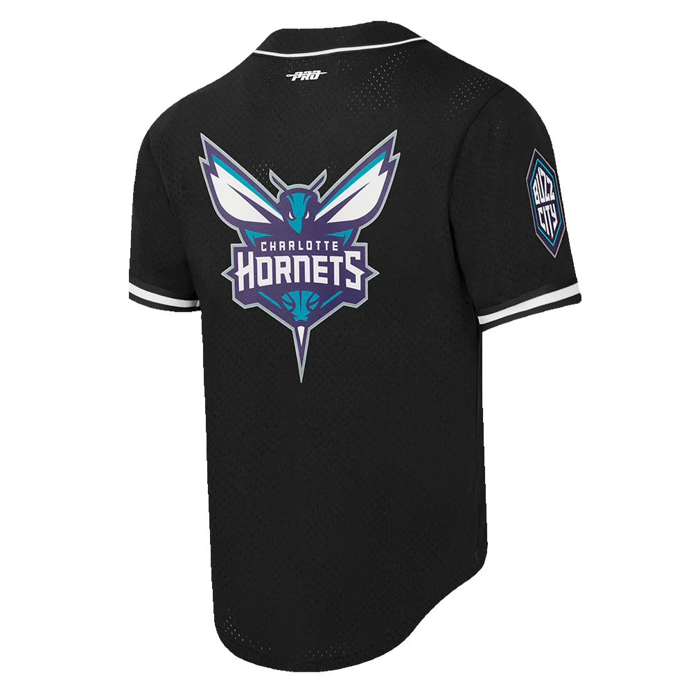 NBA CHARLOTTE HORNETS LAMELO BALL #1 MEN'S MESH BUTTON DOWN SHIRT (BLACK) - Image 4