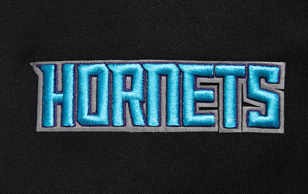 NBA CHARLOTTE HORNETS SCRIPT TAIL MEN'S RIB FLEECE PULLOVER HOODIE (BLACK/GRAY) - Image 8