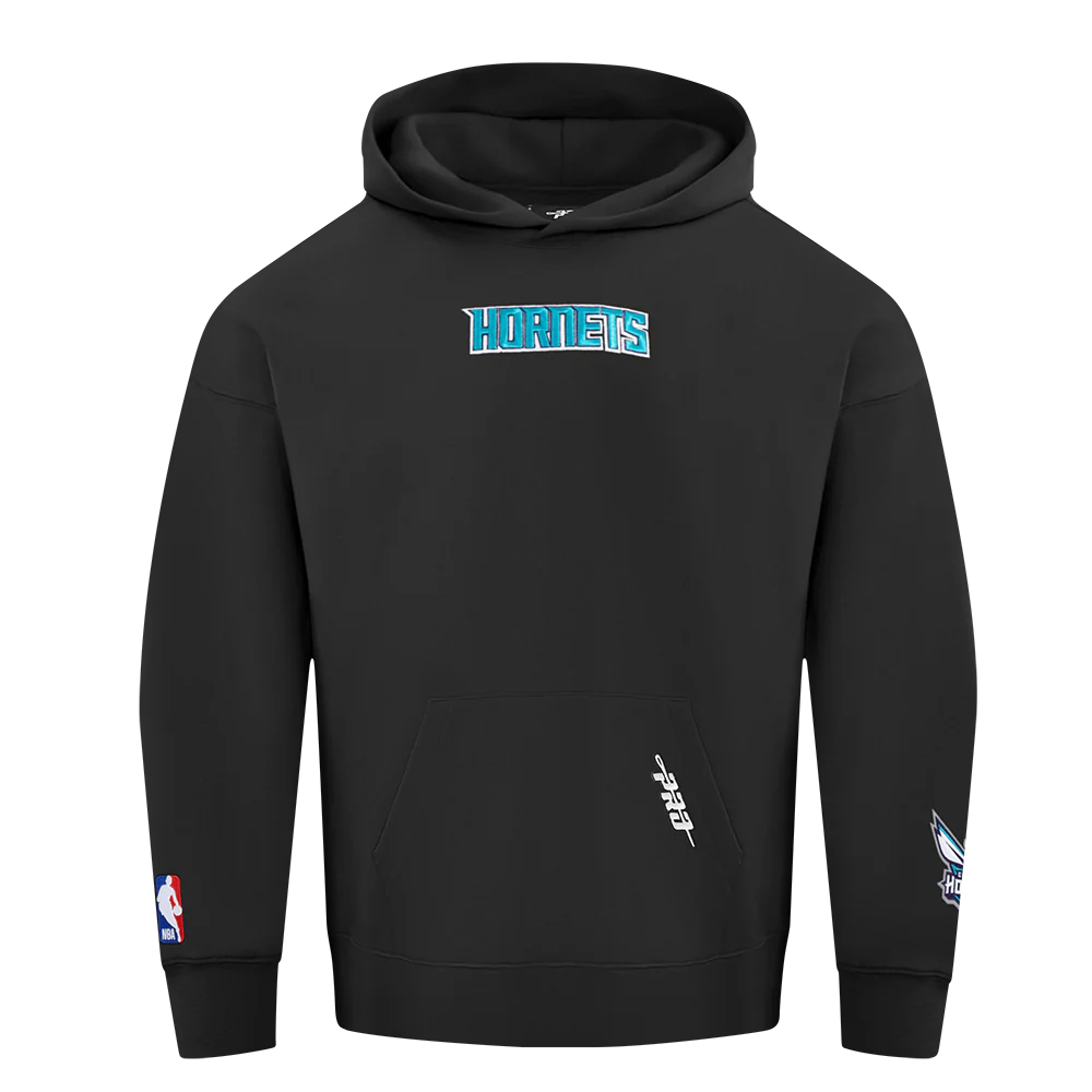 NBA CHARLOTTE HORNETS WINGSPAN MEN'S DROP SHOULDER FLEECE PULLOVER HOODIE (BLACK) - Image 2