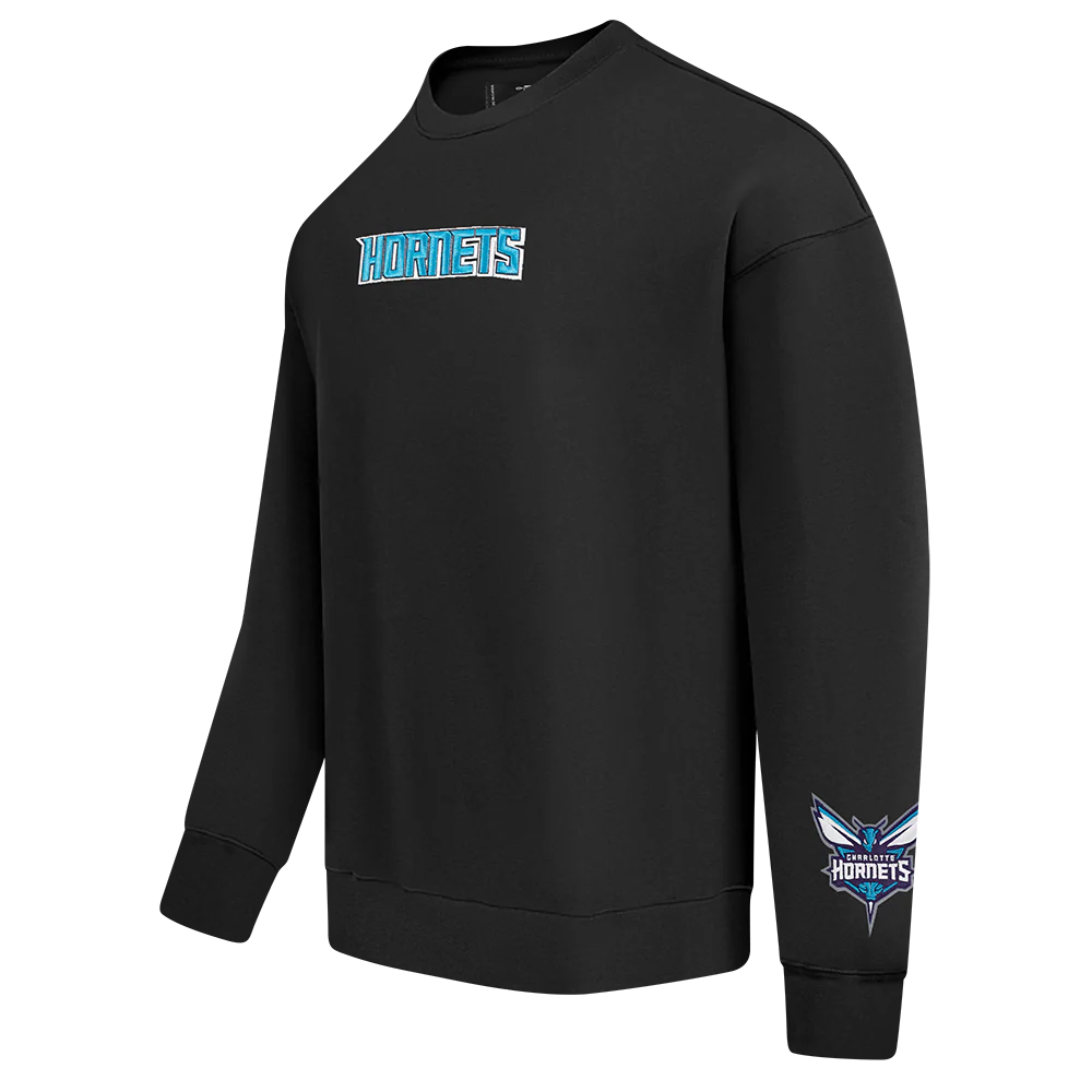 NBA CHARLOTTE HORNETS WINGSPAN MEN'S DROP SHOULDER FLEECE CREWNECK (BLACK) - Image 4