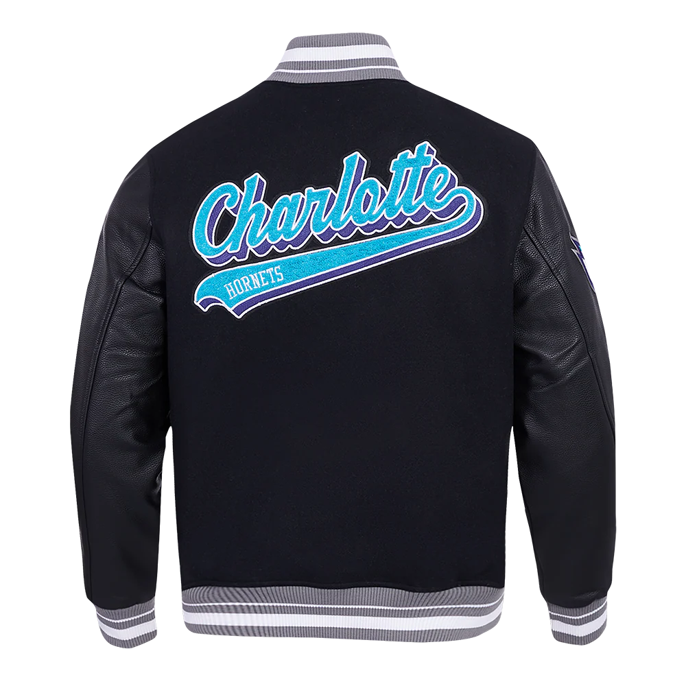 NBA CHARLOTTE HORNETS SCRIPT TAIL MEN'S RIB WOOL VARSITY (BLACK/GRAY) - Image 3