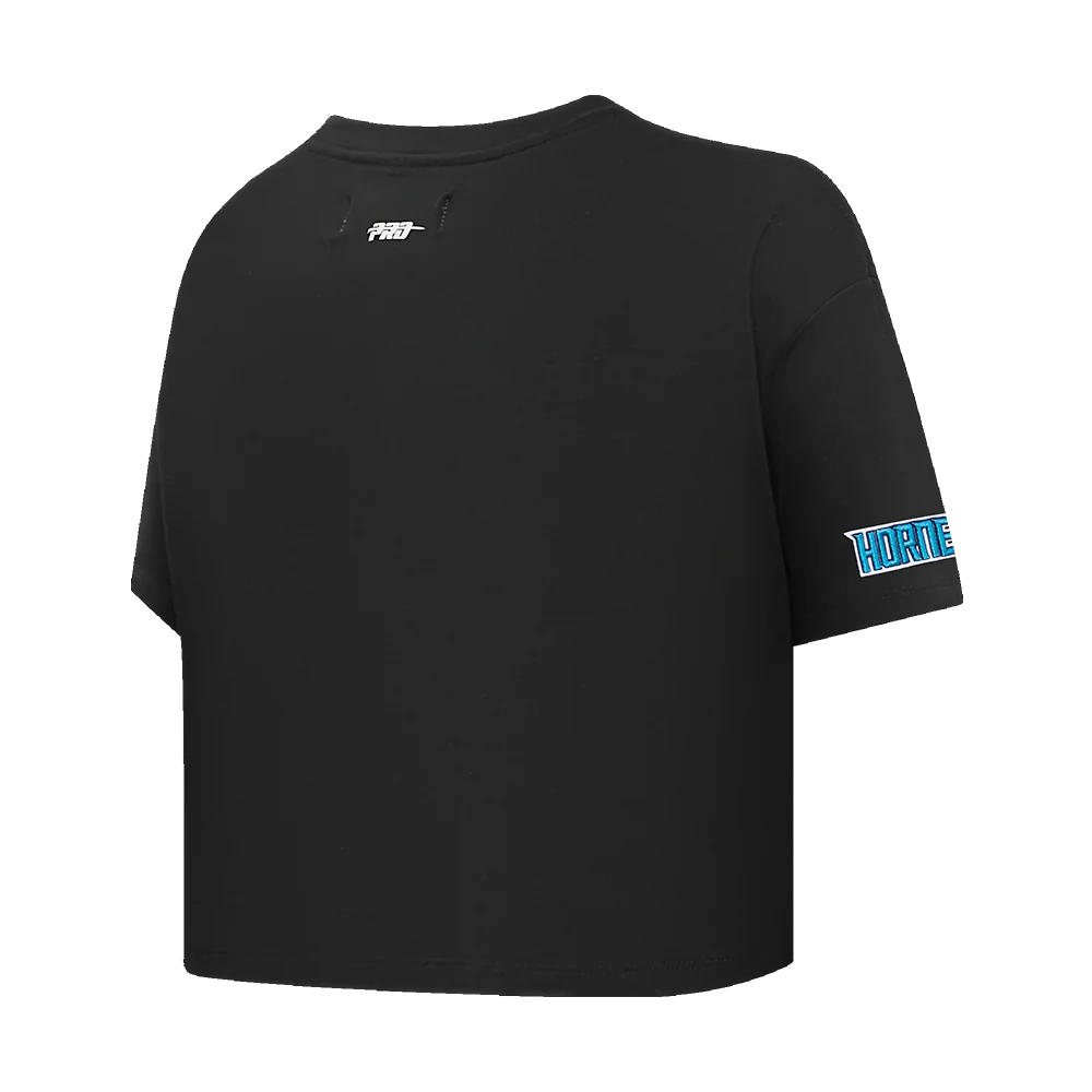 NBA CHARLOTTE HORNETS SCRIPT TAIL WOMEN'S SINGLE JERSEY BOXY TEE (BLACK) - Image 3