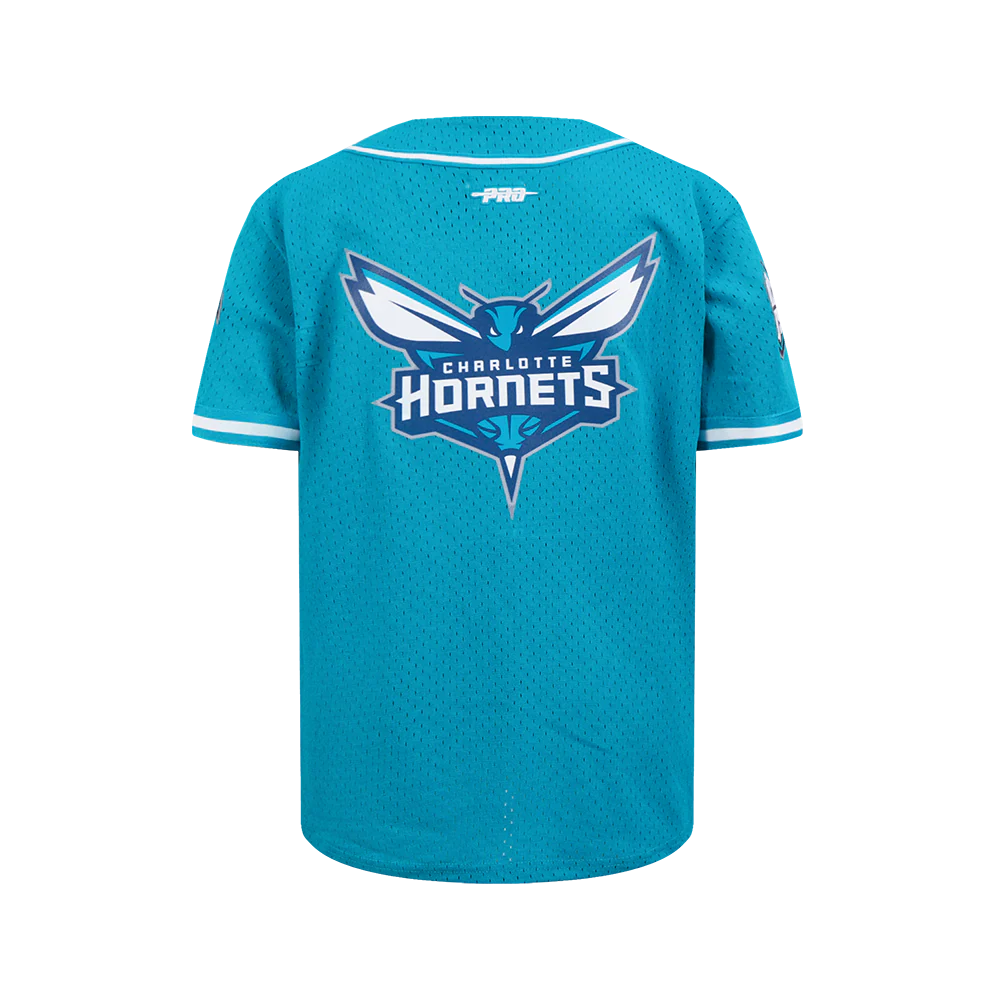 NBA CHARLOTTE HORNETS CLASSIC BIG BOY'S MESH BUTTON DOWN SHIRT (TEAL) - Image 3