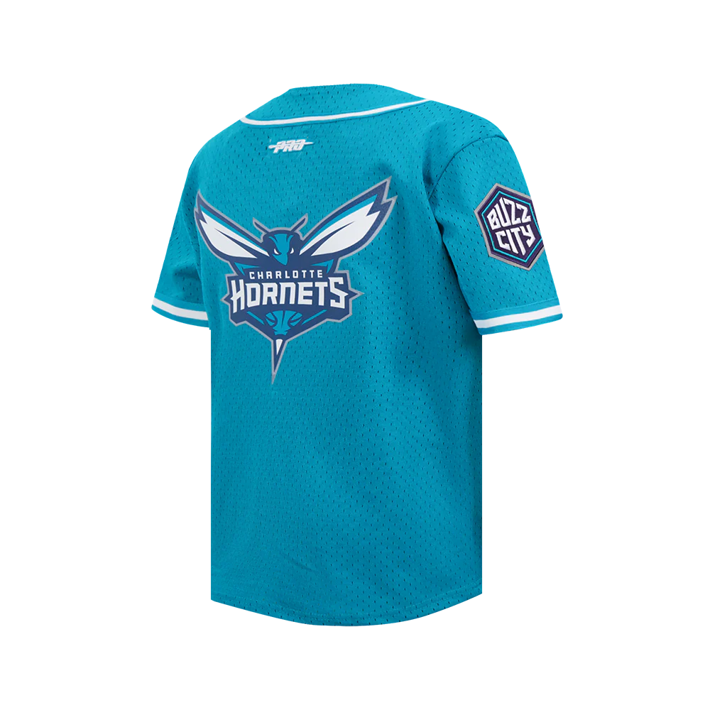 NBA CHARLOTTE HORNETS CLASSIC BIG BOY'S MESH BUTTON DOWN SHIRT (TEAL) - Image 4