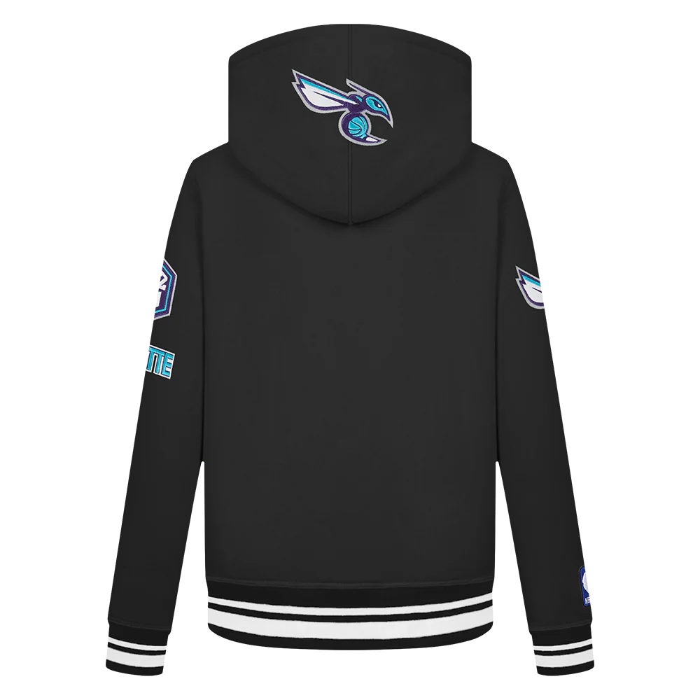 NBA CHARLOTTE HORNETS RETRO CLASSIC BIG BOYS RIB FLEECE PULLOVER HOODIE (BLACK) - Image 3