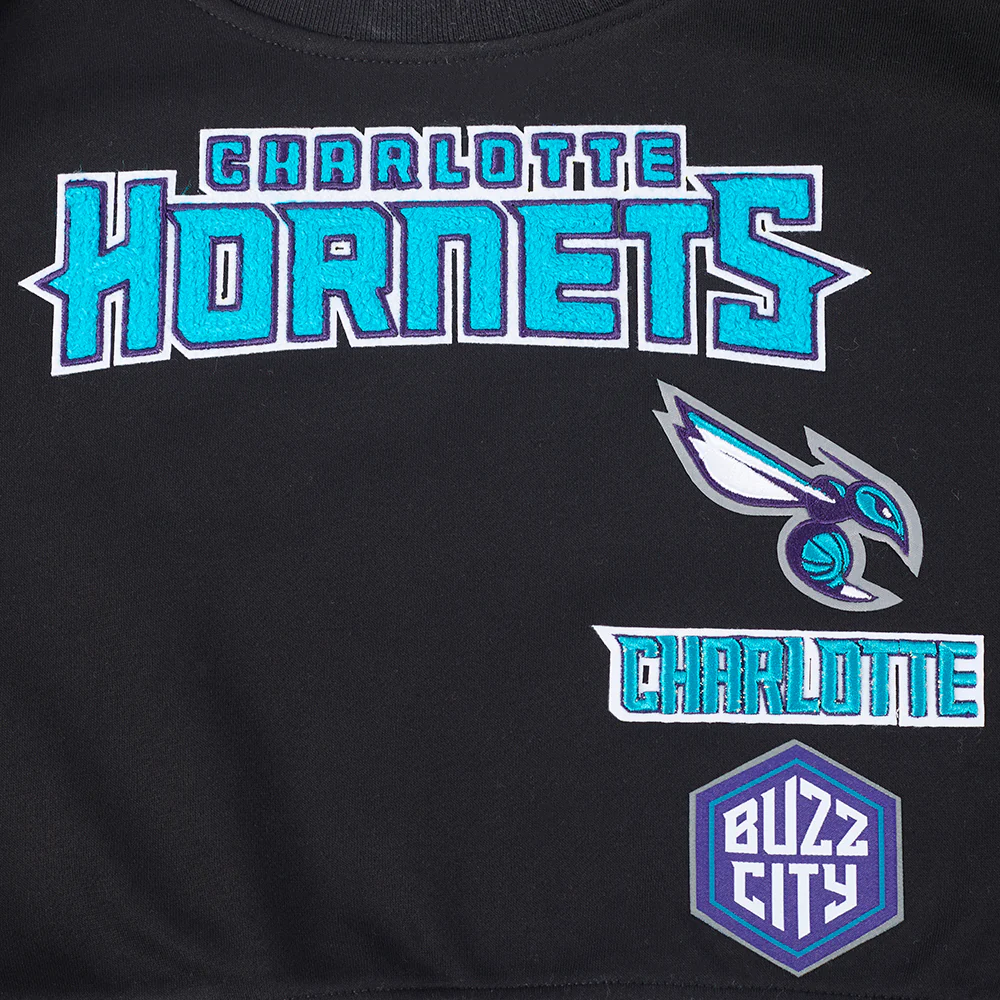 NBA CHARLOTTE HORNETS RETRO CLASSIC BIG GIRLS RIB FLEECE CREWNECK (BLACK) - Image 5