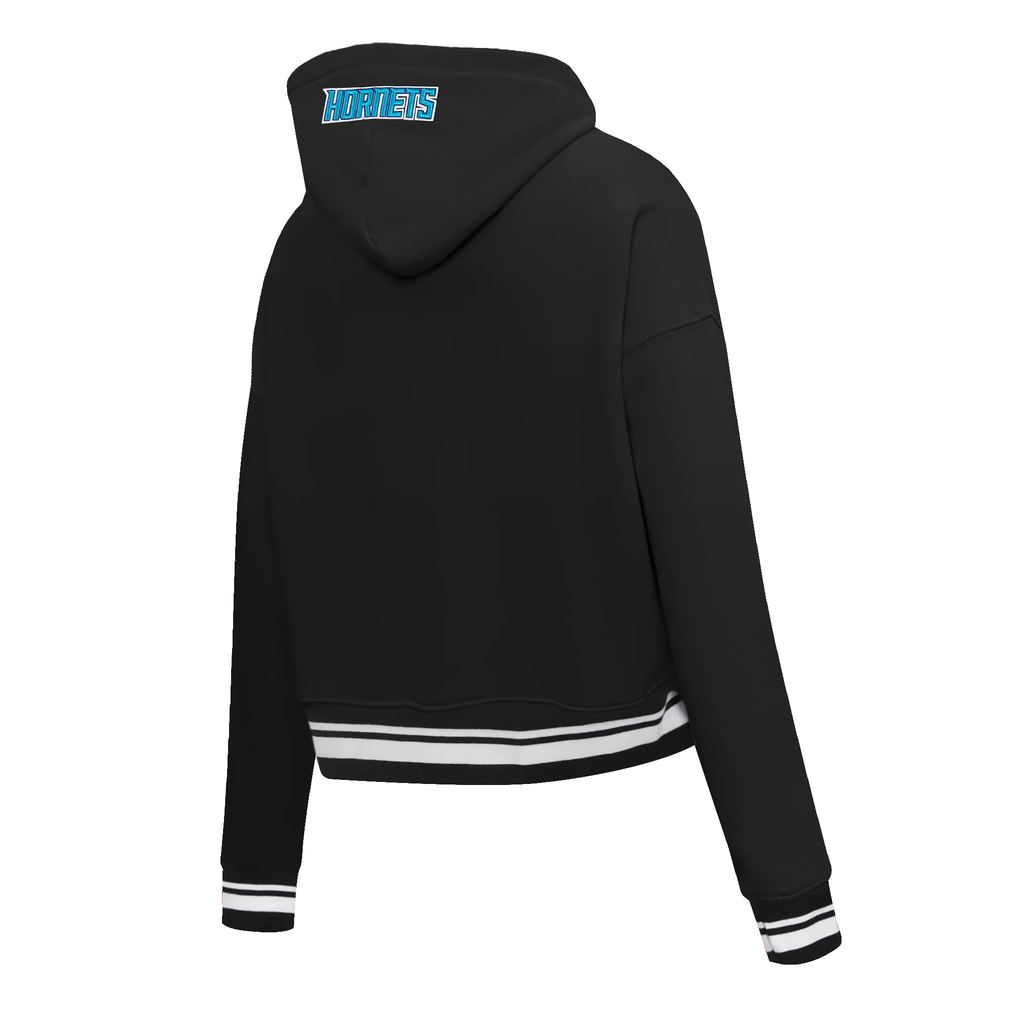 NBA CHARLOTTE HORNETS SCRIPT TAIL WOMEN'S RIB FLEECE CROPPED PULLOVER HOODIE (BLACK) - Image 4