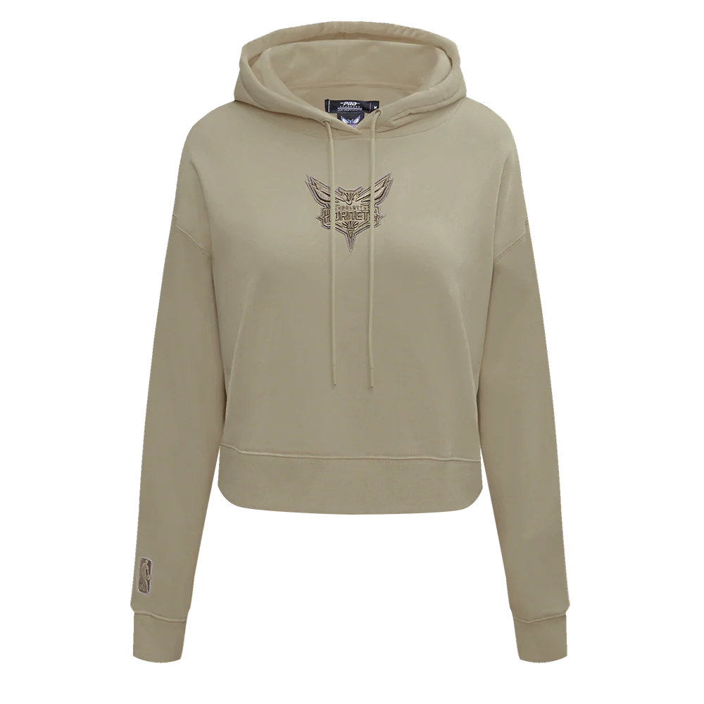 NBA CHARLOTTE HORNETS NEUTRAL WOMEN'S CROPPED PULLOVER HOODIE (TAUPE)