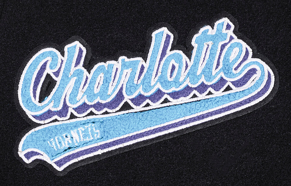 NBA CHARLOTTE HORNETS SCRIPT TAIL WOMEN'S WOOL VARSITY JACKET (BLACK/WHITE) - Image 7