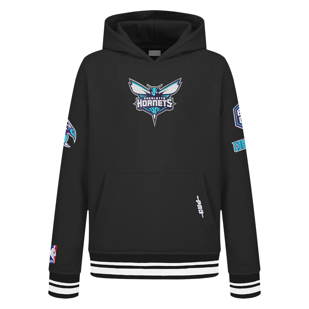 NBA CHARLOTTE HORNETS RETRO CLASSIC LITTLE BOYS RIB FLEECE PULLOVER HOODIE (BLACK)