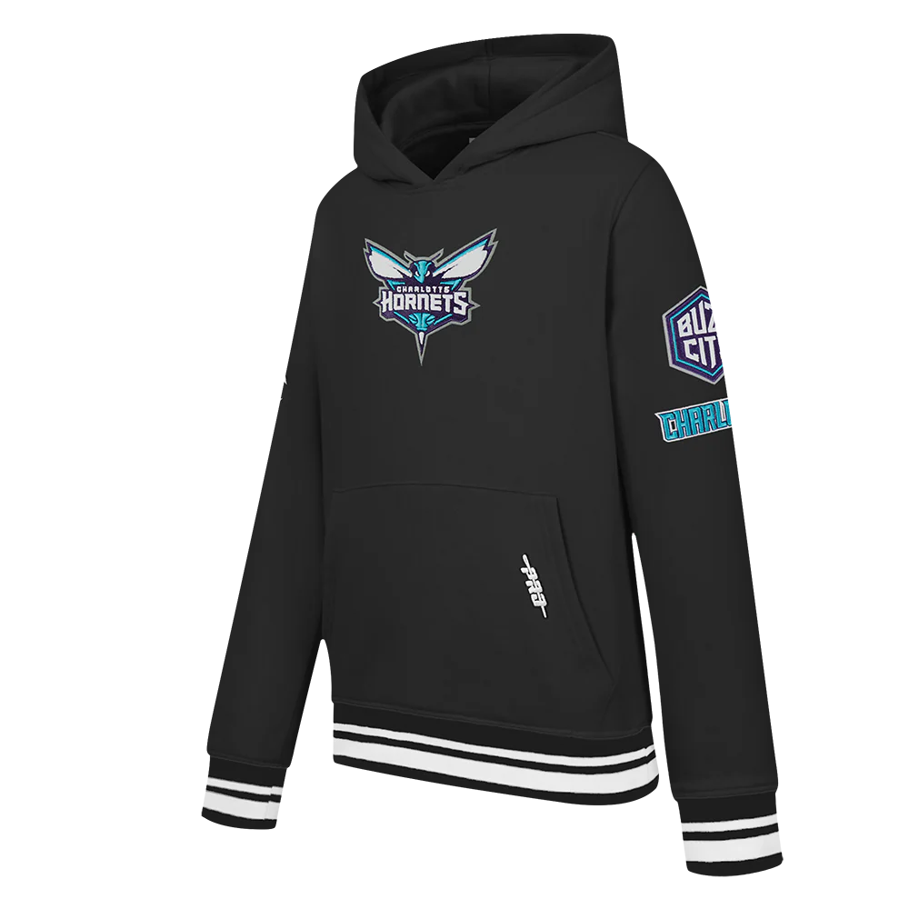 NBA CHARLOTTE HORNETS RETRO CLASSIC LITTLE BOYS RIB FLEECE PULLOVER HOODIE (BLACK) - Image 2