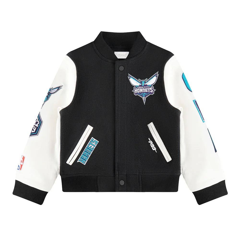 NBA CHARLOTTE HORNETS CLASSIC TODDLER BOYS WOOL VARSITY JACKET (BLACK/WHITE) - Image 3
