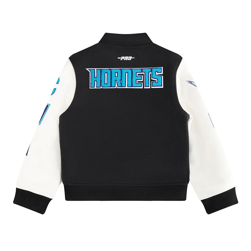 NBA CHARLOTTE HORNETS CLASSIC TODDLER BOYS WOOL VARSITY JACKET (BLACK/WHITE) - Image 4