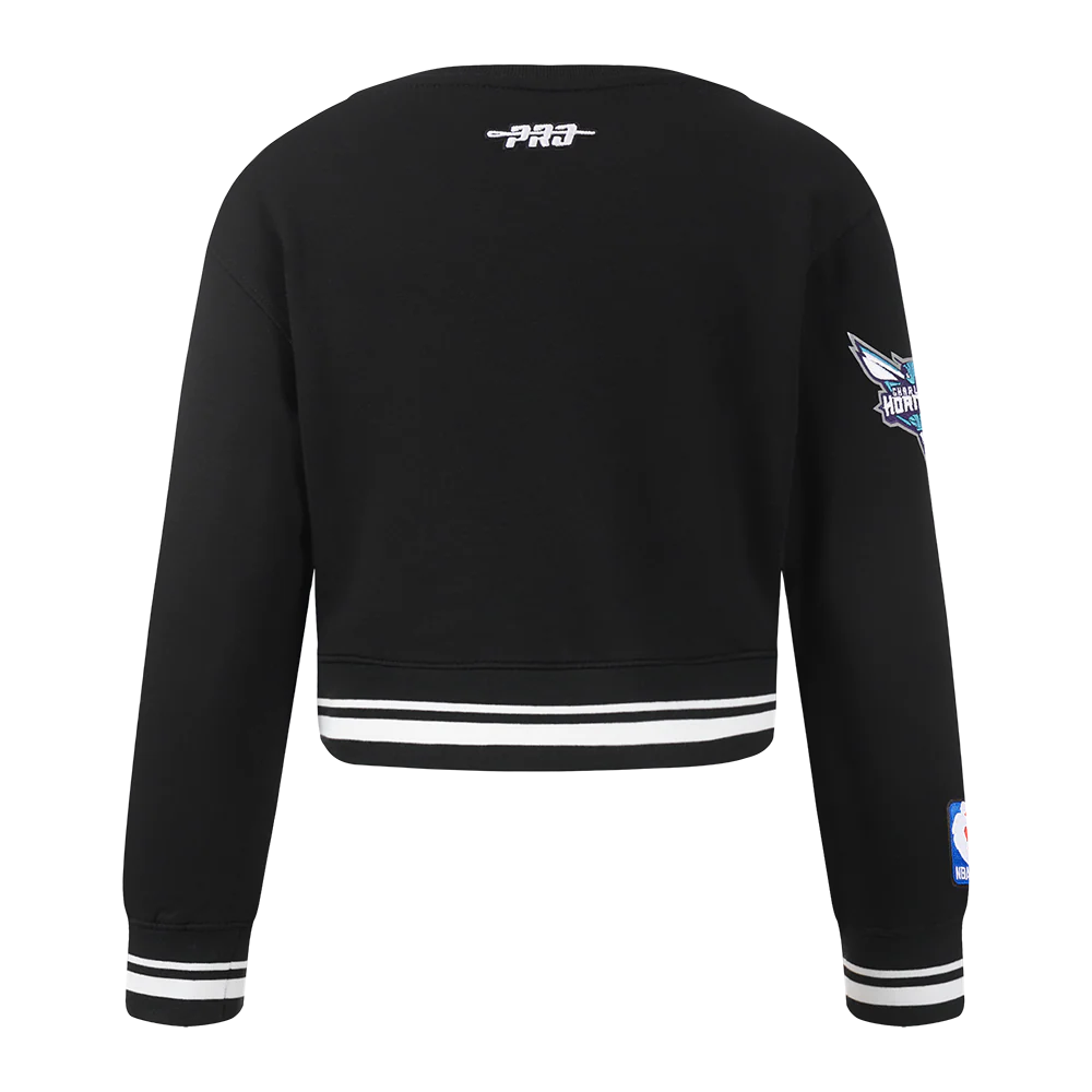 NBA CHARLOTTE HORNETS RETRO CLASSIC TODDLER GIRLS RIB FLEECE CREWNECK (BLACK) - Image 3