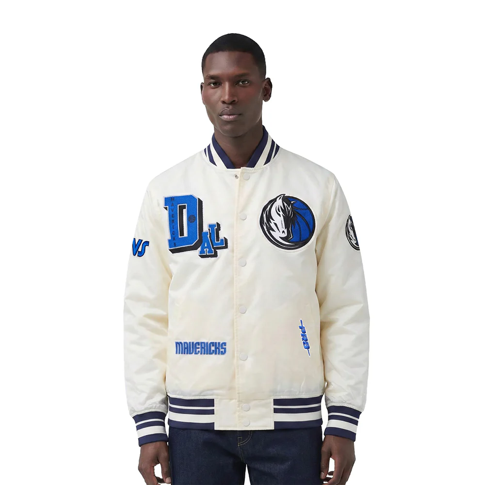 DALLAS MAVERICKS BEST OF MEN'S RIB SATIN JACKET (EGGSHELL/ MIDNIGHT NAVY)