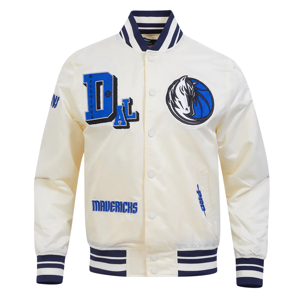 DALLAS MAVERICKS BEST OF MEN'S RIB SATIN JACKET (EGGSHELL/ MIDNIGHT NAVY) - Image 5