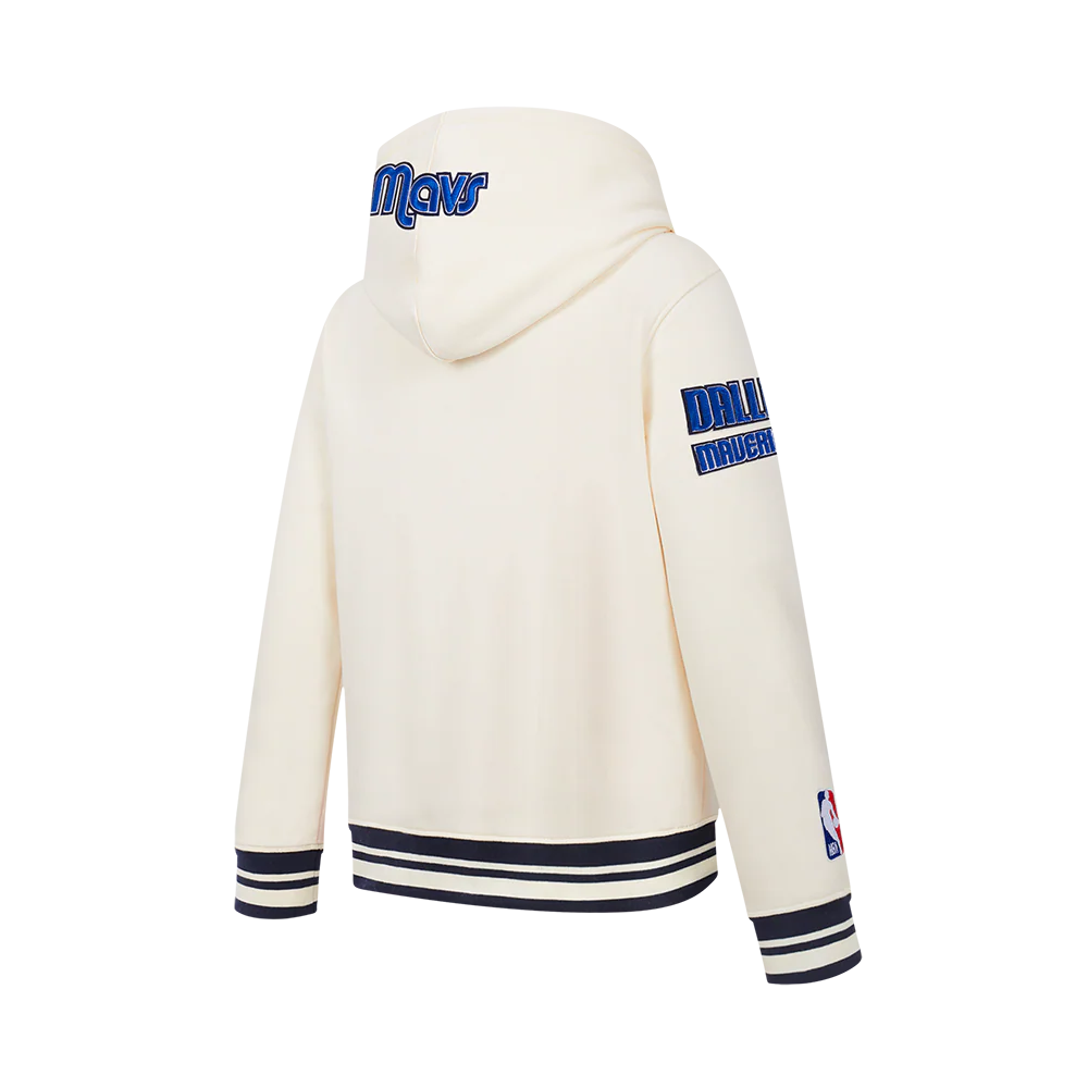 NBA DALLAS MAVERICKS RETRO CLASSIC BIG BOY'S RIB FLC PO HOODIE (EGGSHELL/ MIDNIGHT NAVY) - Image 4