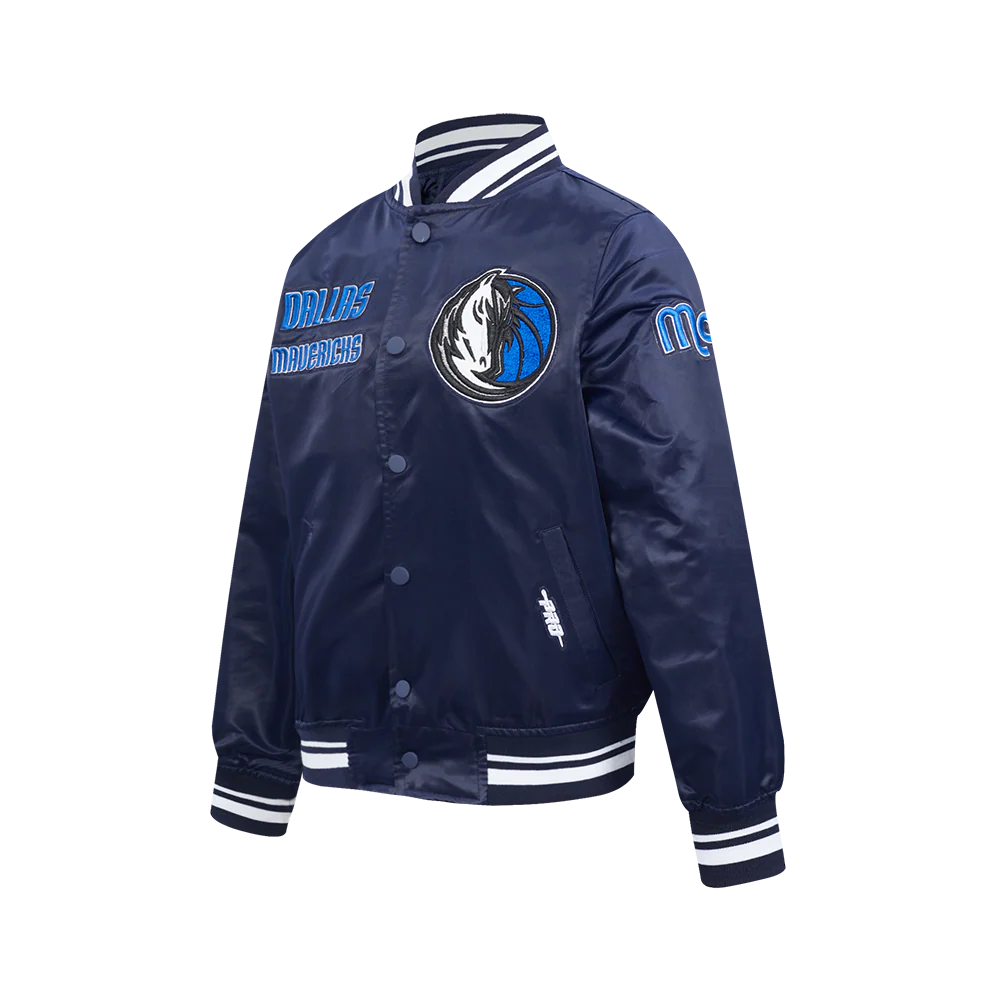 NBA DALLAS MAVERICKS RETRO CLASSIC BIG BOY'S RIB SATIN JACKET (MIDNIGHT NAVY) - Image 2