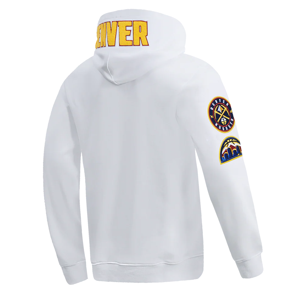 NBA DENVER NUGGETS CLASSIC CHENILLE MEN'S DOUBLE KNIT PULLOVER HOODIE (WHITE) - Image 4