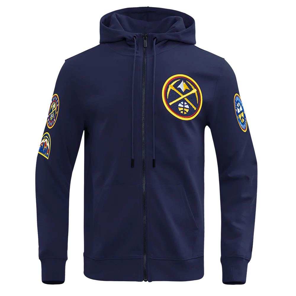 NBA DENVER NUGGETS CLASSIC CHENILLE MEN'S FULL ZIP PULLOVER HOODIE (MIDNIGHT NAVY)