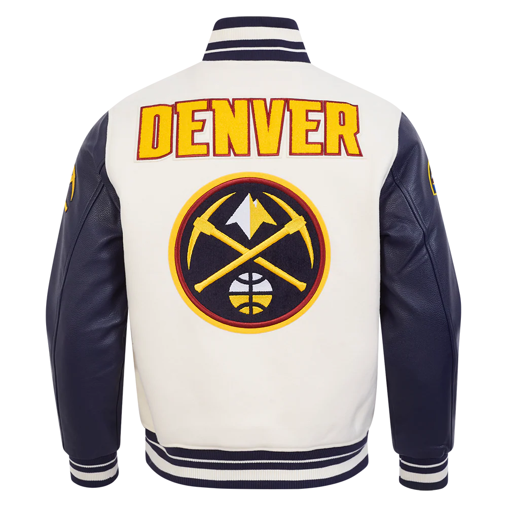 NBA DENVER NUGGETS RETRO CLASSIC MEN'S RIB WOOL VARSITY JACKET (EGGSHELL/ MIDNIGHT NAVY) - Image 3