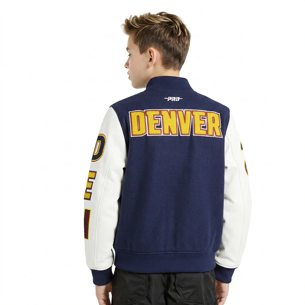 NBA DENVER NUGGETS CLASSIC BIG BOYS WOOL VARSITY JACKET (MIDNIGHT NAVY/WHITE) - Image 2