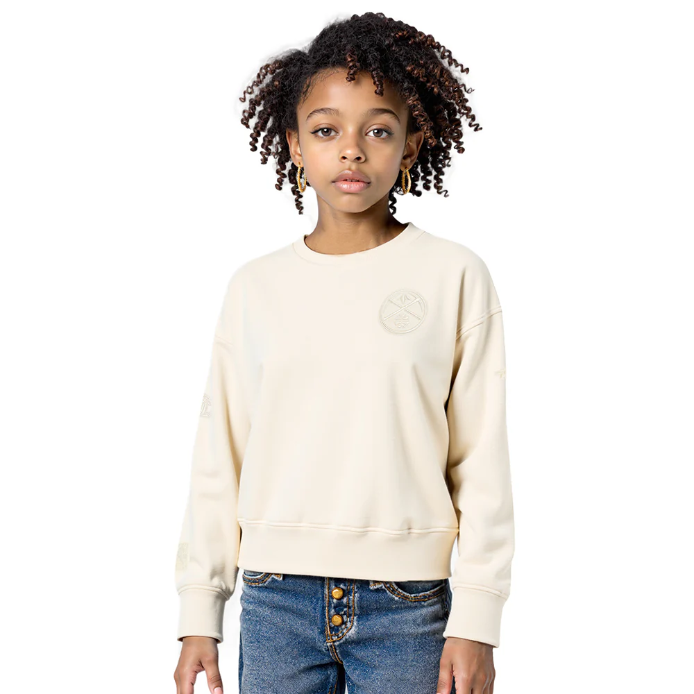 NBA DENVER NUGGETS NEUTRAL BIG GIRLS FLEECE CREWNECK (EGGSHELL)