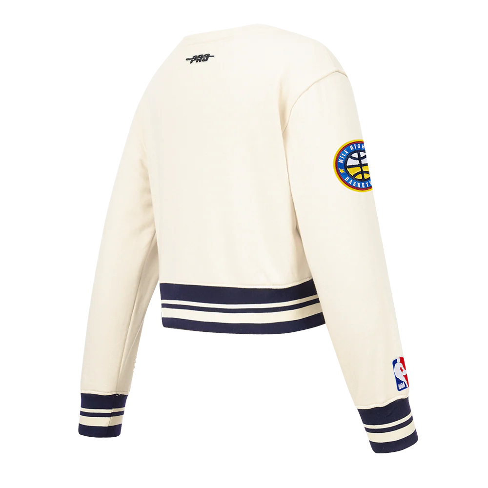 NBA DENVER NUGGETS RETRO CLASSIC BIG GIRL'S RIB FLC CREWNECK (EGGSHELL/ MIDNIGHT NAVY) - Image 4