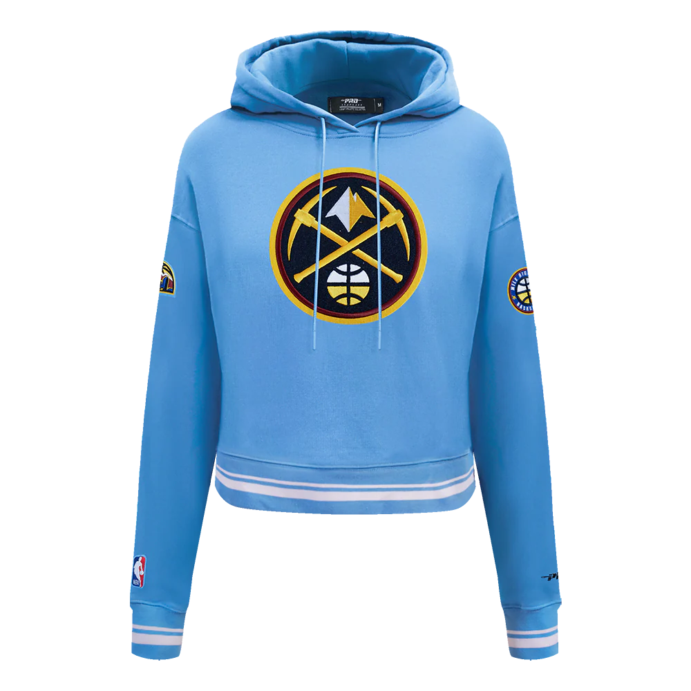 NBA DENVER NUGGETS RETRO CLASSIC WOMEN'S RIB CROPPED PO HOODIE (UNIVERSITY BLUE)