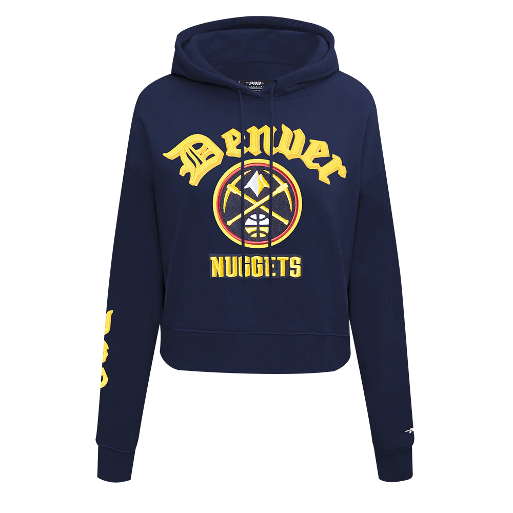 NBA DENVER NUGGETS OLD ENGLISH WOMEN'S FLC CROPPED PO HOODIE (MIDNIGHT NAVY)